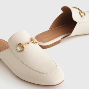 NEW QUINCE Italian Leather Horsebit Loafer Mule Bone Size 9.5